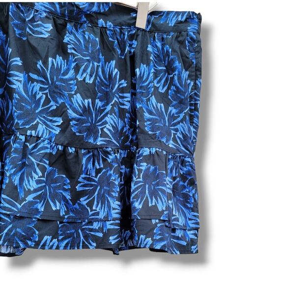 Who What Wear Blue Floral Tiered Mini Skirt XL Cotton Elastic Waist - Picture 2 of 7